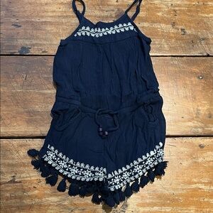 HOP Navy Blue Romper with White Embroidery - Size 4/5